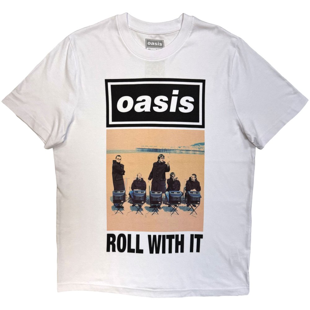 Oasis - Roll With It Single Cover Mens Tshirt - White